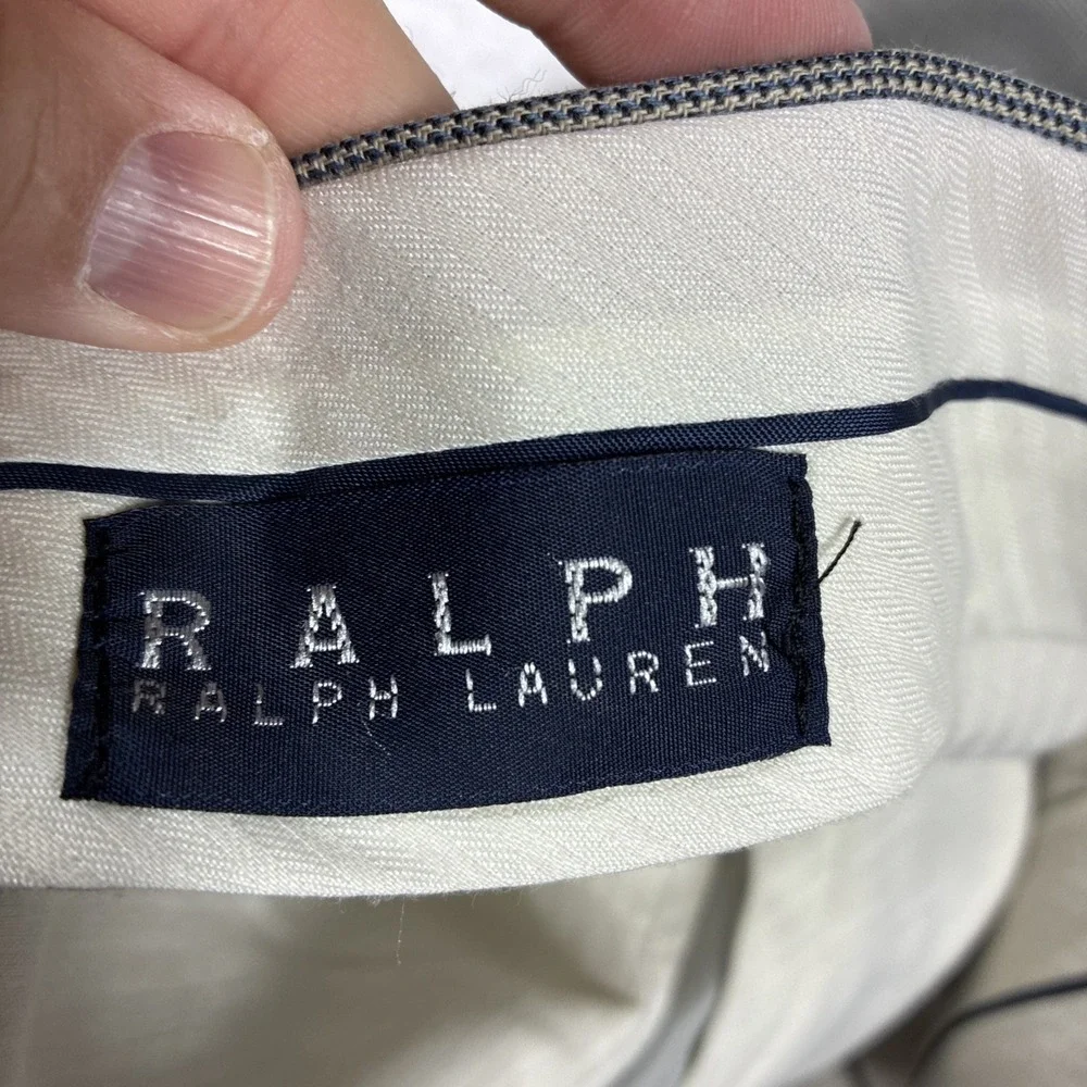 Ralph Ralph Lauren Mens 40x30 Gray Micro‎ Check Wool Pleated Cuffed Dress Pants